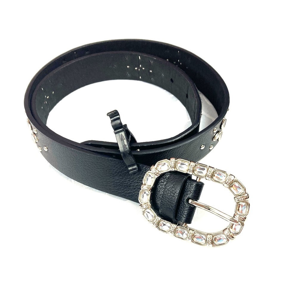 Black Faux Leather Rhinestone Belt